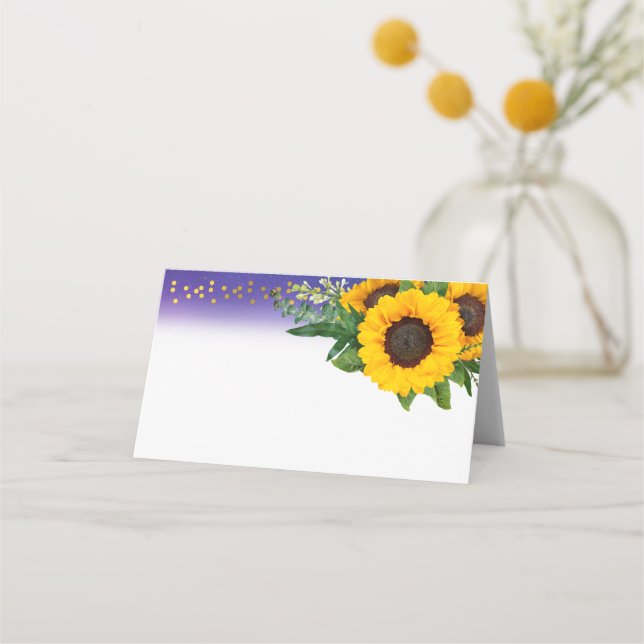Carte De Placement Tournesol Rustique Blanc Pour Mariage Écrit À La M (Devant)