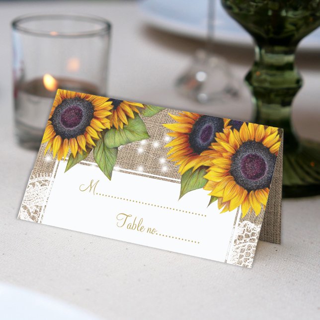 Carte De Placement Tournesol rustique burlap dentelle mariage table (Créateur téléchargé)