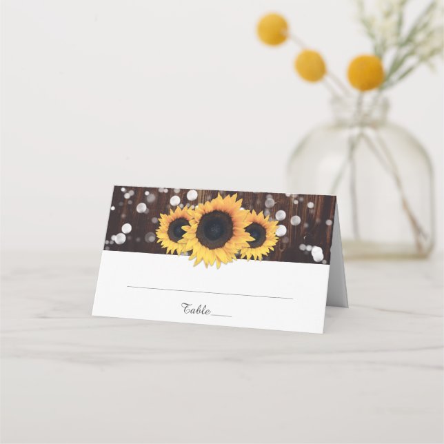 Carte De Placement Tournesol Rustique Pays Dentelles de bois Mariage (Devant)
