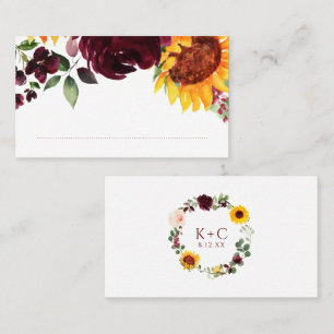 Carte De Placement Tournesols Roses Rouge Bourgogne Mariage Automne