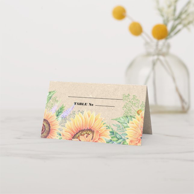 Carte De Placement Tournesols Rustiques Mariage papier Kraft (Devant)