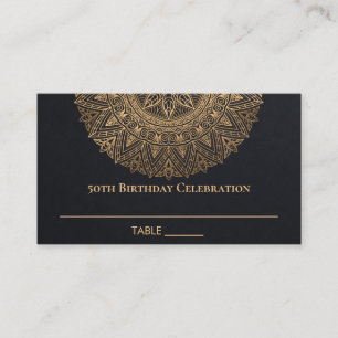 CARTE DE PLACEMENT TOUT ÂGE OR NOIR ORNATE MANDALA 50E ANNIVERSAIRE
