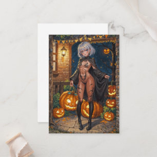 Carte De Placement Trick or Treater, courageuse fille en costume d'Ha