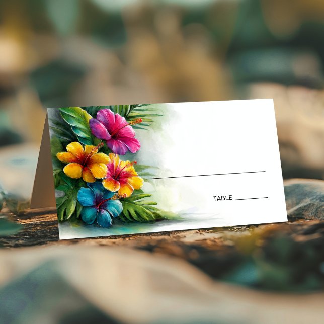 Carte De Placement Tropical Hibiscus Wedding Place Card (Créateur téléchargé)
