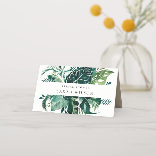 Carte De Placement Tropical Monstera Vert Faune Feuillage Shower de M (Devant)