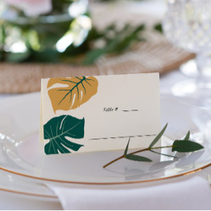 Carte De Placement Tropical Monstera Yellow Wedding table place
