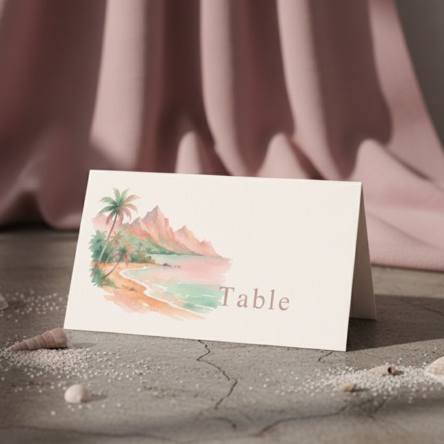 Carte De Placement Tropical Sunset Island Beach Watercolor Wedding (Tropical Sunset Island Beach Watercolor Wedding Place Card)