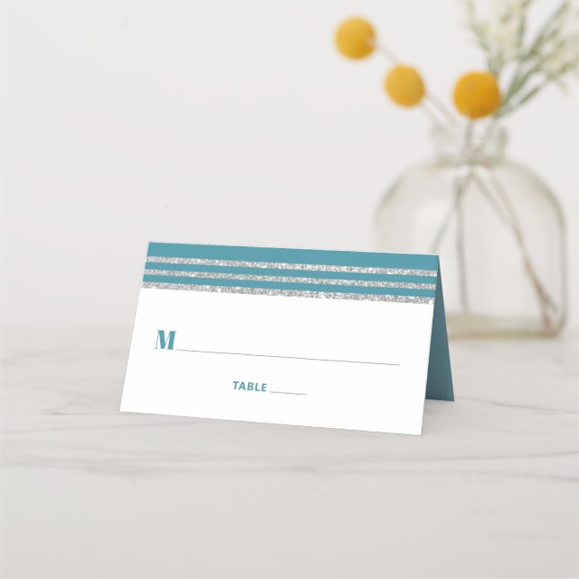 Carte De Placement Turquoise Bar Mitzvah Silver Tallit Script Modern  (Devant)