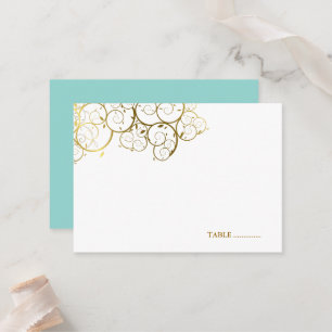 Carte De Placement Turquoise & Classy Golden Spirals Mariage élégant