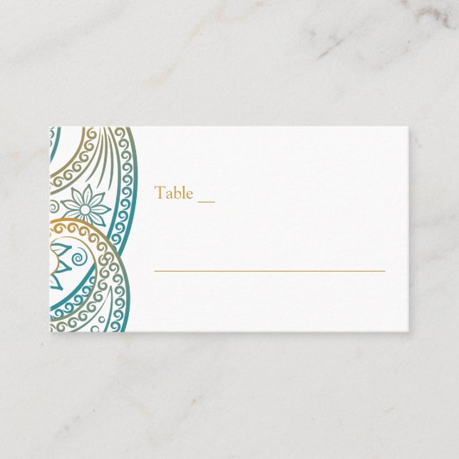 Carte De Placement Turquoise et Gold Indian Paisley Mariage (Devant)