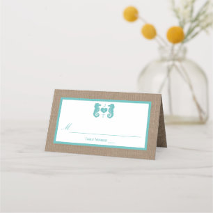 Carte De Placement Turquoise Seahorse Burlap Beach Wedding Collection