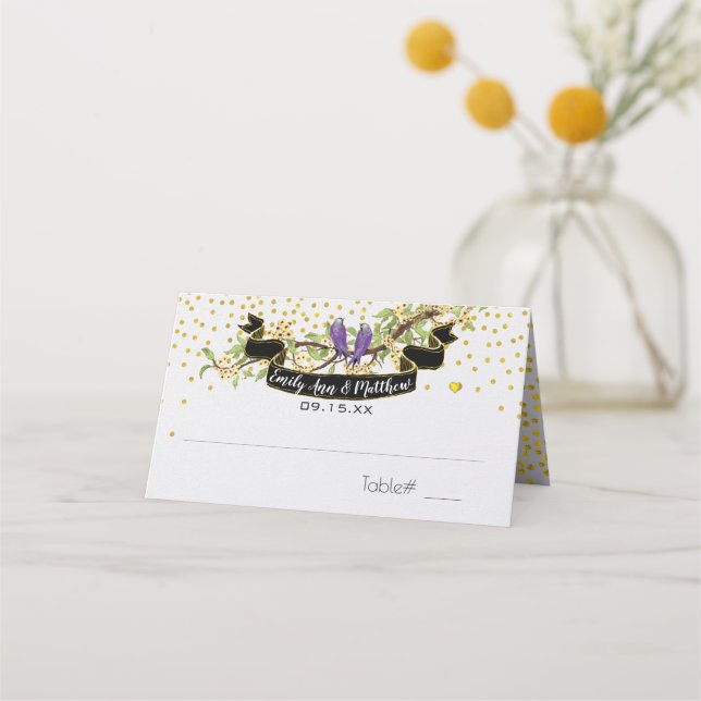 Carte De Placement Ultra Violet Or Confetti Purple Yellow Birds (Devant)