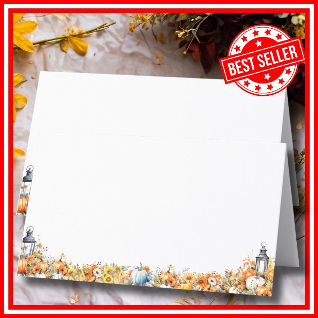 Carte De Placement Un Petit Citrouille Automne Baby shower Floral Aut (A Little Pumpkin is on the Way Fall Autumn Floral Baby Shower Place Cards )