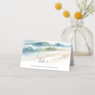 Carte De Placement Vagues de plage à l'aquarelle Mariage rustique Pla
