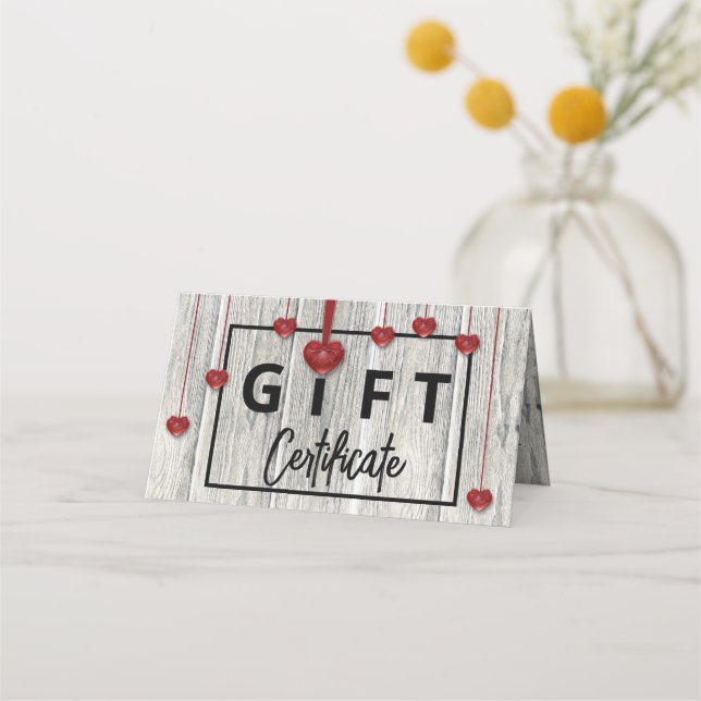 Carte De Placement Valentines Day Hearts Modern Rustic Wood Carte cad (Devant)
