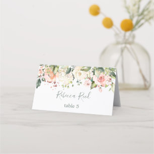 Carte De Placement Végétal à l'aquarelle, roses roses table de mariag