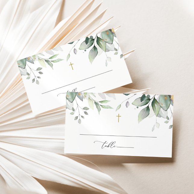 Carte De Placement Végétation, feuilles d'eucalyptus, Boho, baptême (Créateur téléchargé)
