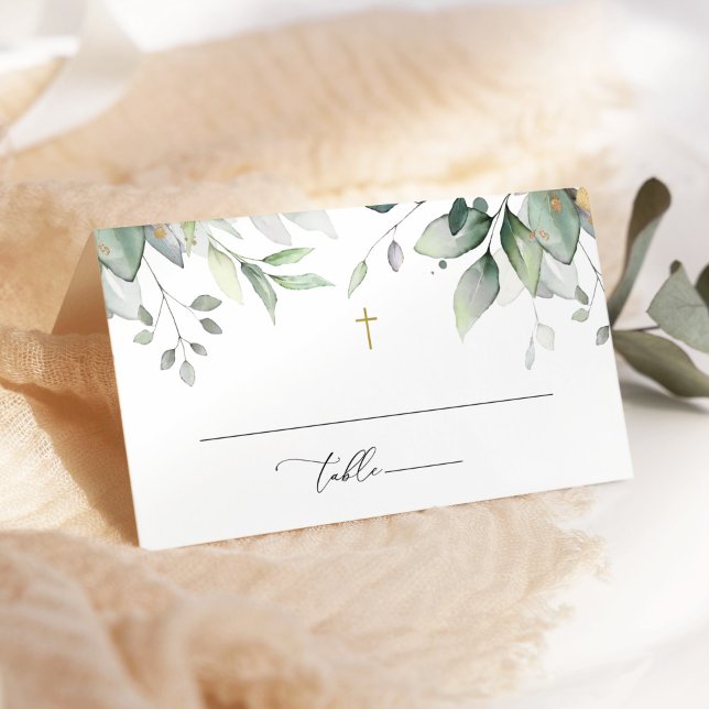 Carte De Placement Végétation, feuilles d'eucalyptus, Boho, baptême (Créateur téléchargé)