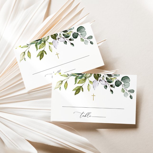Carte De Placement Végétation, feuilles d'eucalyptus, Boho, Baptême (Créateur téléchargé)