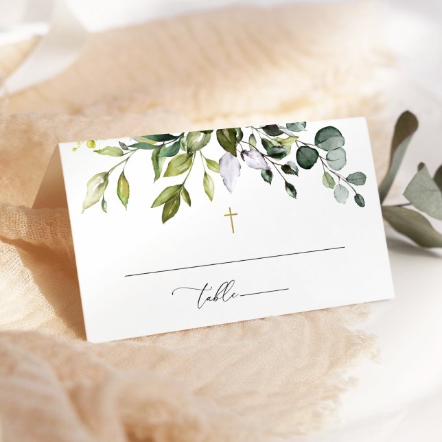 Carte De Placement Végétation, feuilles d'eucalyptus, Boho, baptême (Créateur téléchargé)