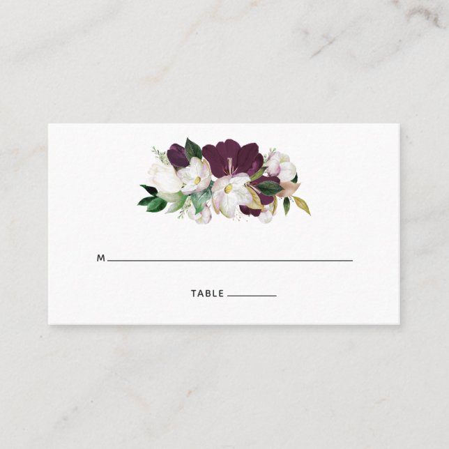 Carte De Placement Velvet de Plum foncé et fleurs blanches (Devant)