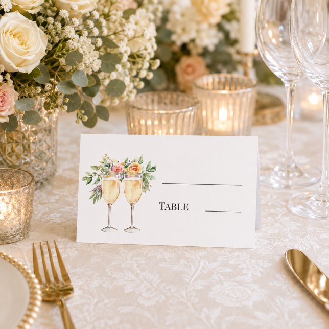 Carte De Placement verres à champagne floraux monogrammés table (Créateur téléchargé)