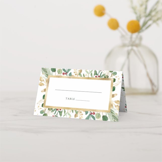 Carte De Placement Vert doré sur blanc | Mariage de Noël (Devant)