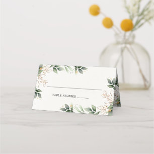 Carte De Placement Vert or Elégant Aquarelle Boho Mariage feuille