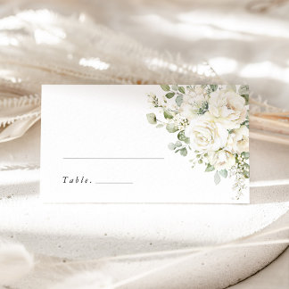 Carte De Placement Vert sauge et blanc floral aquarelle mariage nom