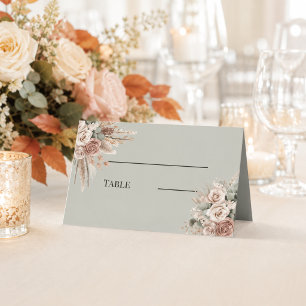 Carte De Placement Vert sauge ivoire taupe florales pampas boho