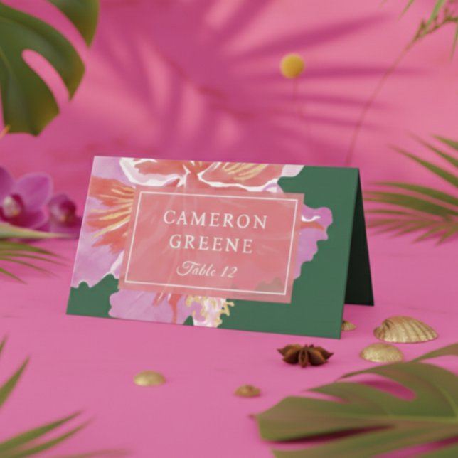 Carte De Placement Vibrant Hibiscus Tropical Wedding Place Card (Créateur téléchargé)