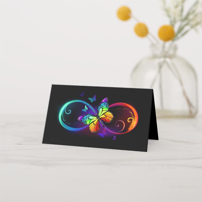 Carte De Placement Vibrant infinity with rainbow butterfly on black (Devant)