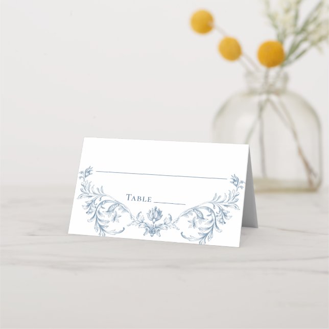 Carte De Placement Victorien Ornate Grace Floral Dusty Mariage bleu (Devant)
