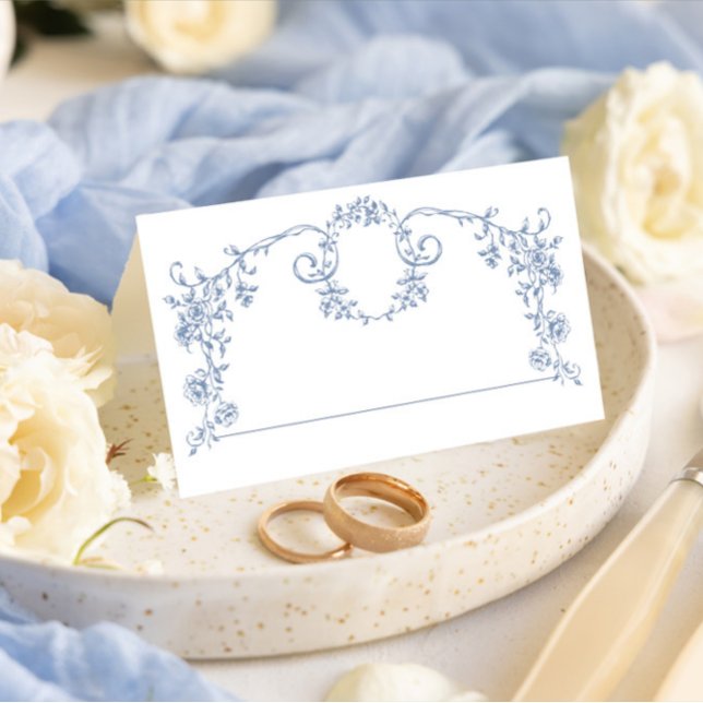 Carte De Placement Victorien Ornate Grace Floral Dusty Mariage bleu (Créateur téléchargé)