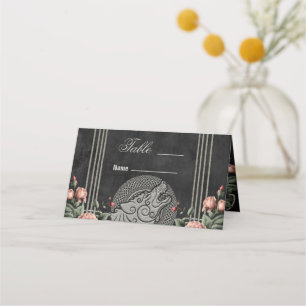 Carte De Placement Viking Wolf & Rose. Une tête de loup stylisée