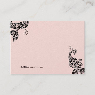 Carte De Placement Vintage Black Floral Peacock Soirée de mariage élé