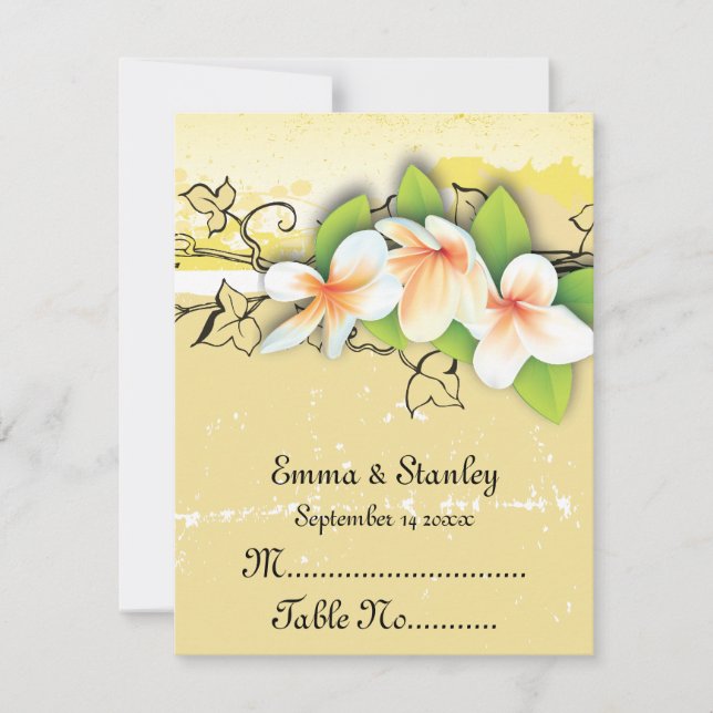 Carte de placement vintage blanche jaune plumeria  (Devant)