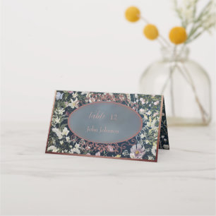Carte De Placement Vintage Elégante Dusty Blue Floral Place Card