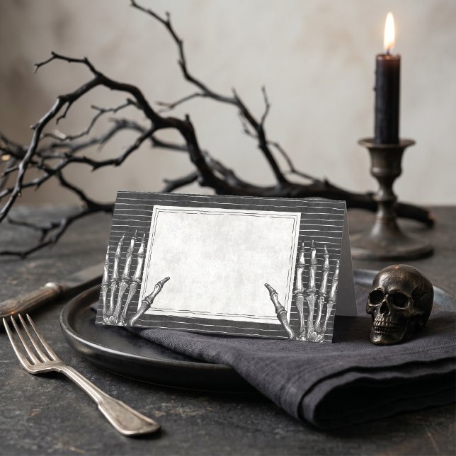 Carte De Placement Vintage gothique squelette Halloween (Vintage Gothic Skeleton Halloween Place Card)