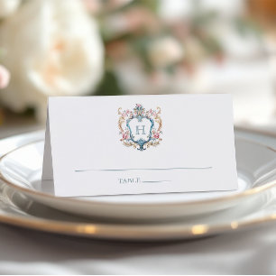 Carte De Placement Vintage Monogramme Floral Crest Mariage