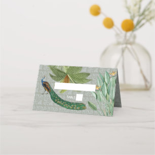 Carte De Placement Vintage Peacock Feather Tropical Greenery Mariage