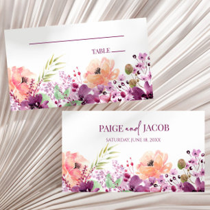 Carte De Placement Violet Magenta Purple Floral Fleurs Mariage