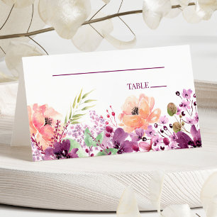 Carte De Placement Violet Magenta Purple Floral Fleurs Mariage