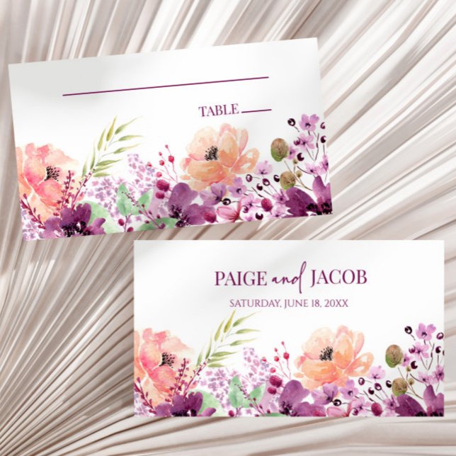 Carte De Placement Violet Magenta Purple Floral Fleurs Mariage (Créateur téléchargé)