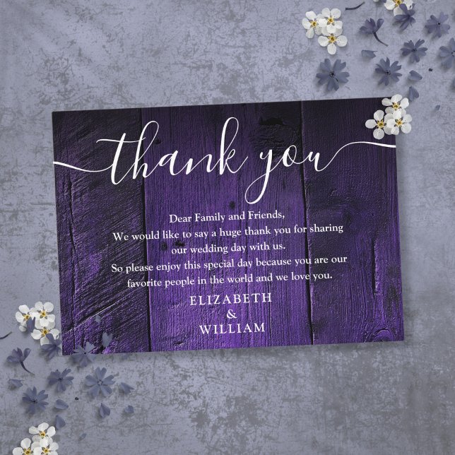 Carte De Placement Violet Rustique Grange Mariage Merci (Purple Rustic Barn Wood Wedding Thank You Place Card)