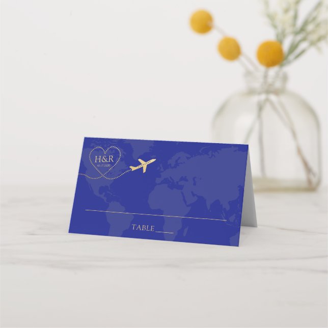 Carte De Placement Voyage thème Mariage Logo Carte bleue (Devant)