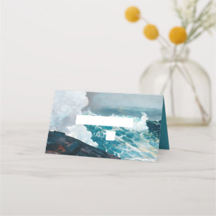 Carte De Placement Watercolor Beach Ocean Waves Monogram Mariage