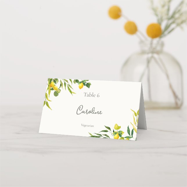 Carte De Placement Watercolor Lemon Wedding with Meal Preference (Devant)