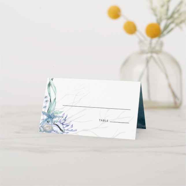 Carte De Placement Watercolor moderne Ocean Beach Mariage (Devant)