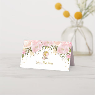 Carte De Placement Watercolor Pink Gold Travel Baby shower d'aventure